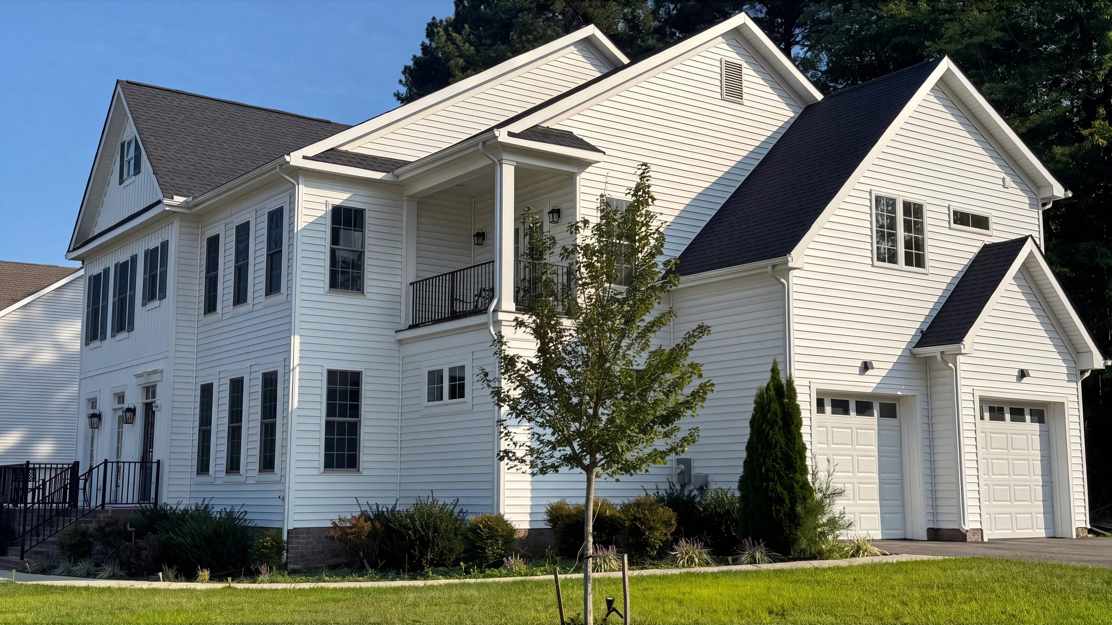 The River Birch from the side, showing the garage wing and portico